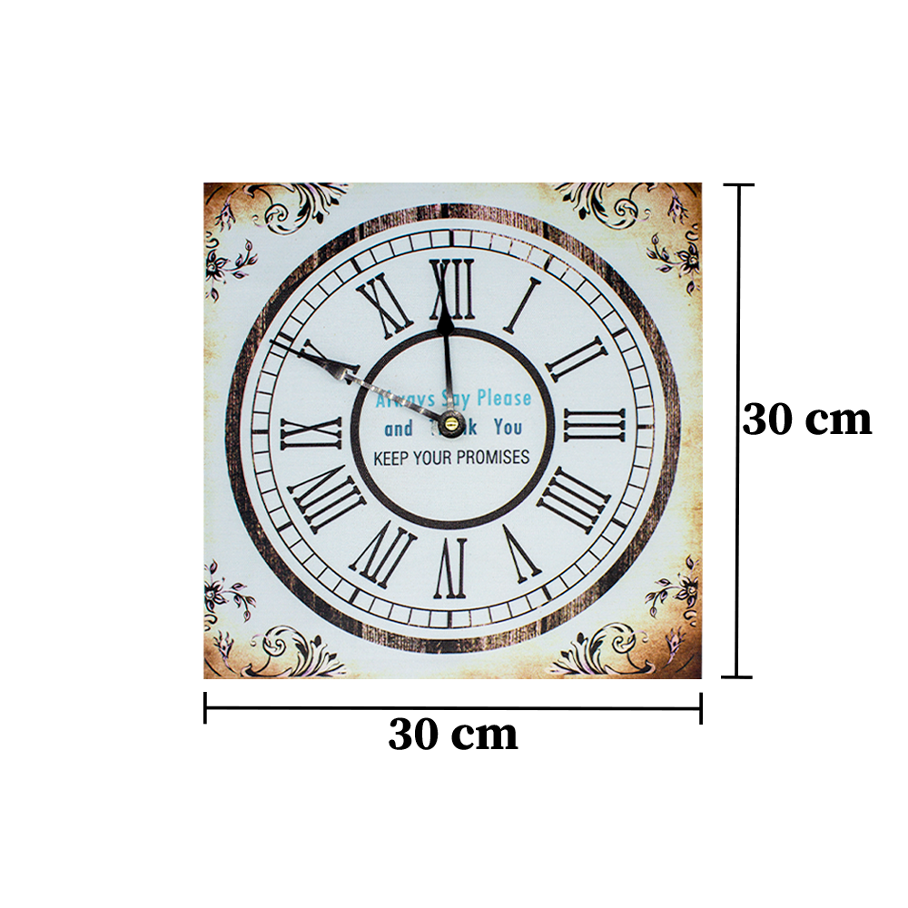 Reloj De Pared Vintage Grande Cuadrado 30 Cm De Madera Mdf Blanco