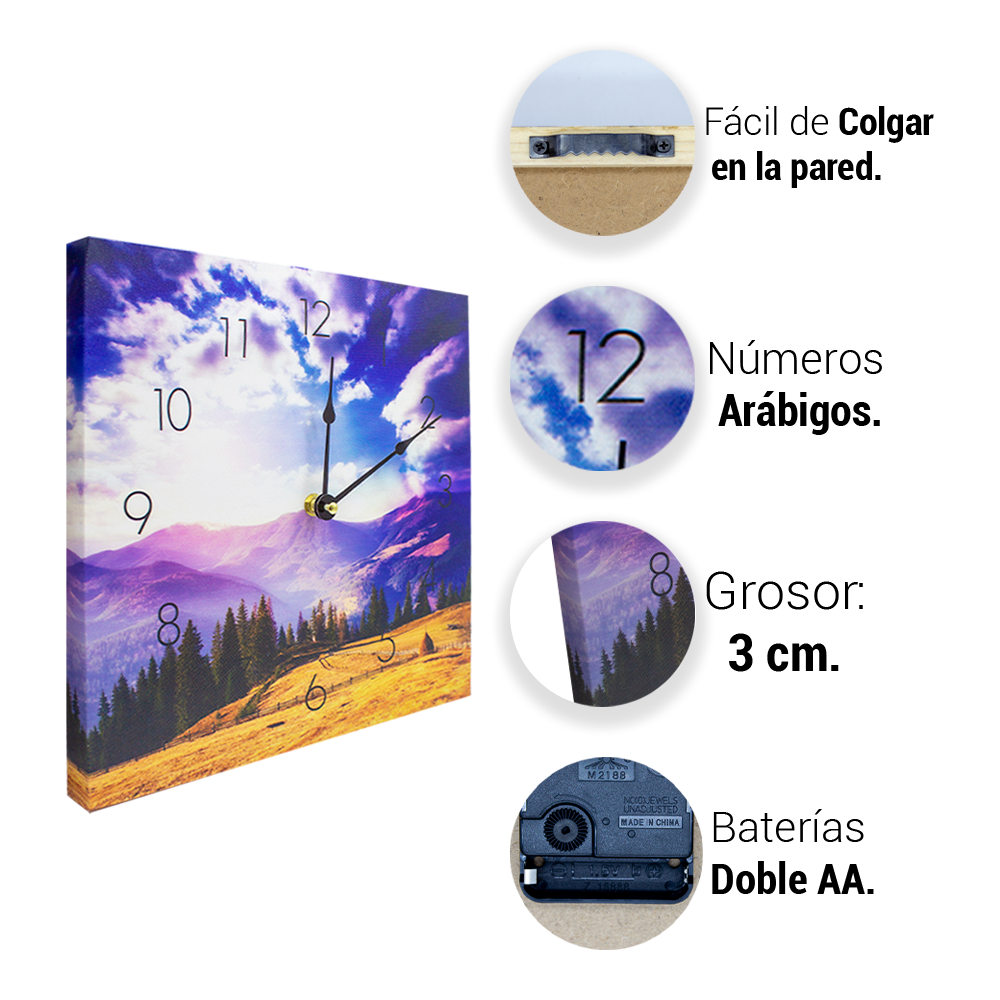 Reloj De Pared Vintage Grande Cuadrado 30 Cm De Madera Mdf Azul