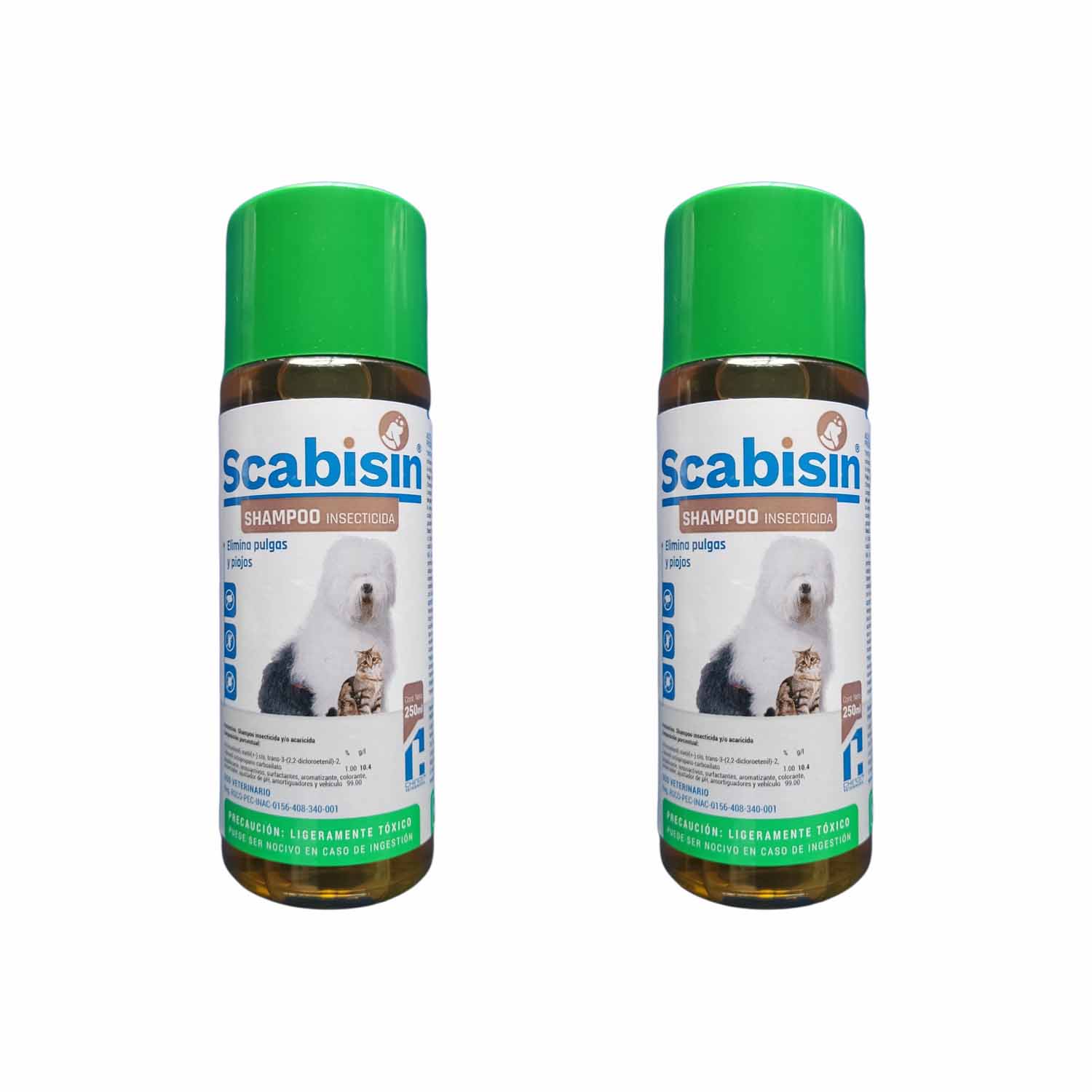 Pack 2 Shampoo Scabisin 250ml Perro Antipulgas Garrapatas Piojos