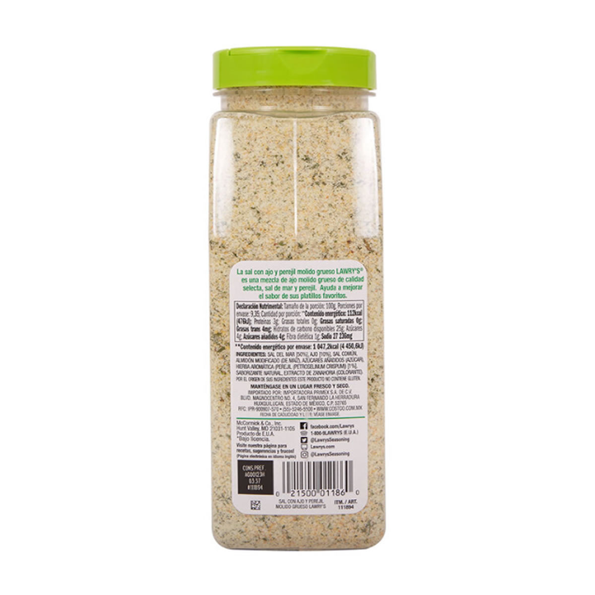 Sal con Ajo y Perejil Molido Grueso Lawrys  935 gr.