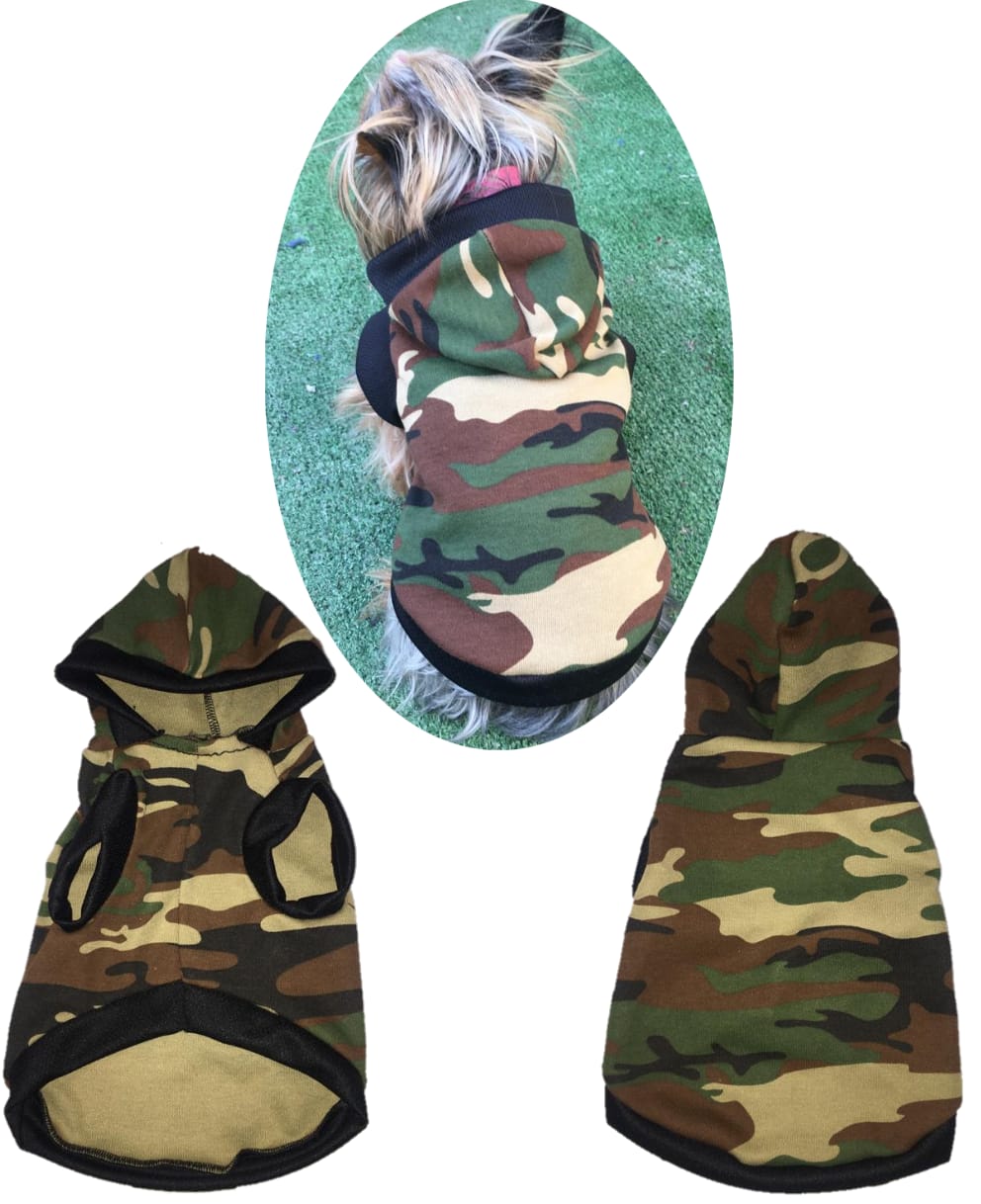Jersey con capucha ropa para mascota perro o gato CAMUFLAJE VERDE