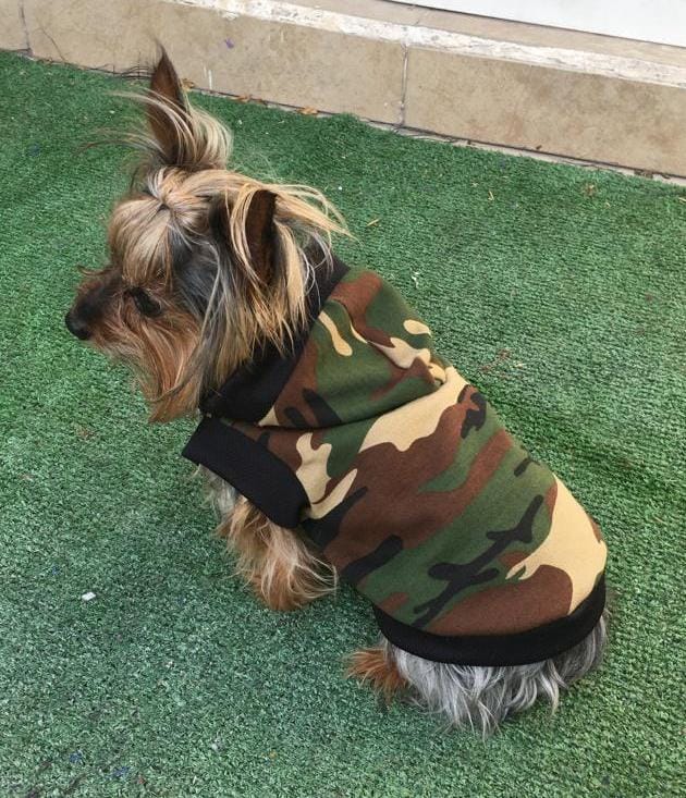 Jersey con capucha ropa para mascota perro o gato CAMUFLAJE VERDE