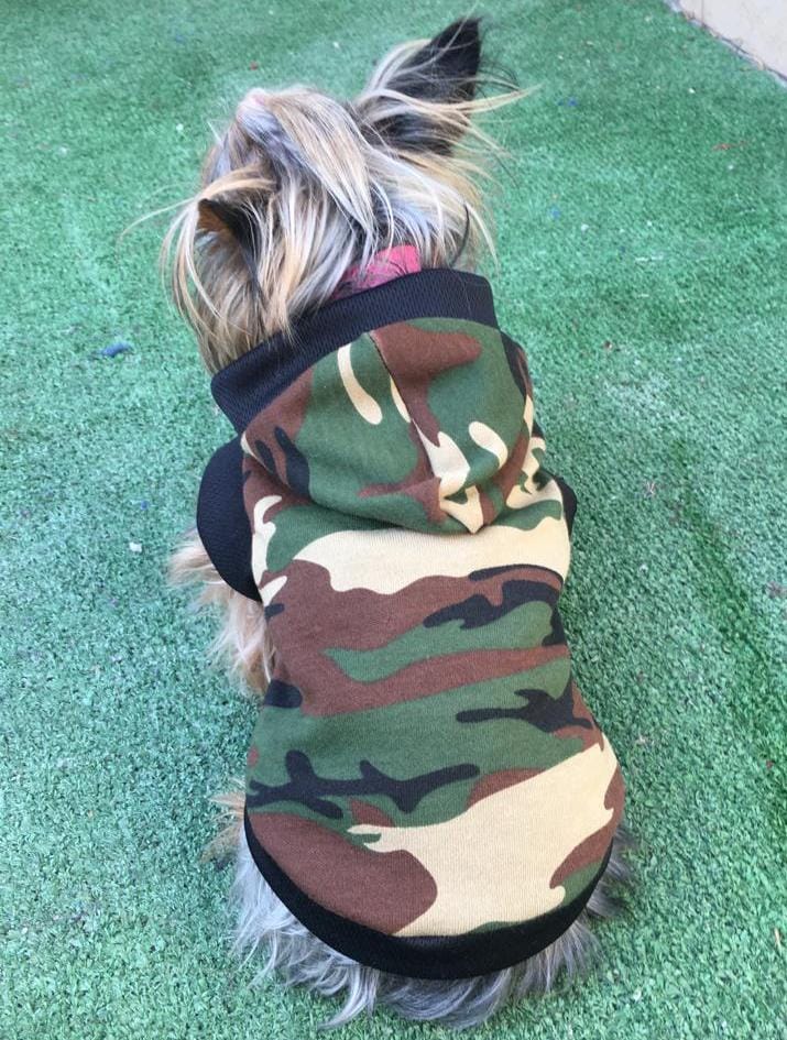 Jersey con capucha ropa para mascota perro o gato CAMUFLAJE VERDE