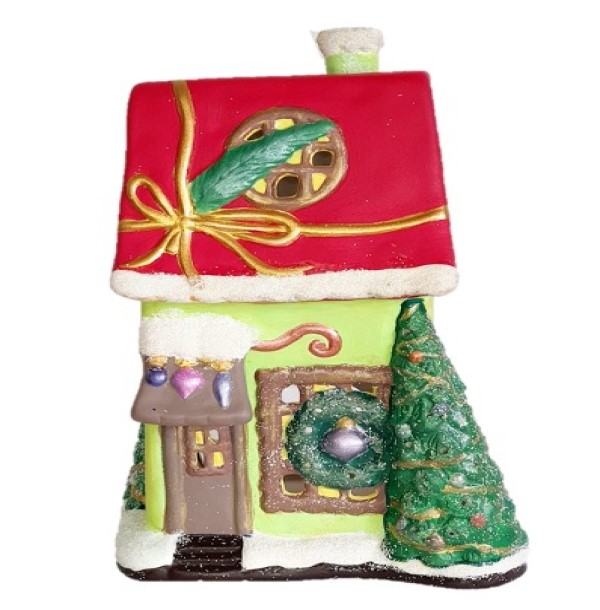 CASA de VILLA pintada a mano colores brillantes NAVIDEÑA