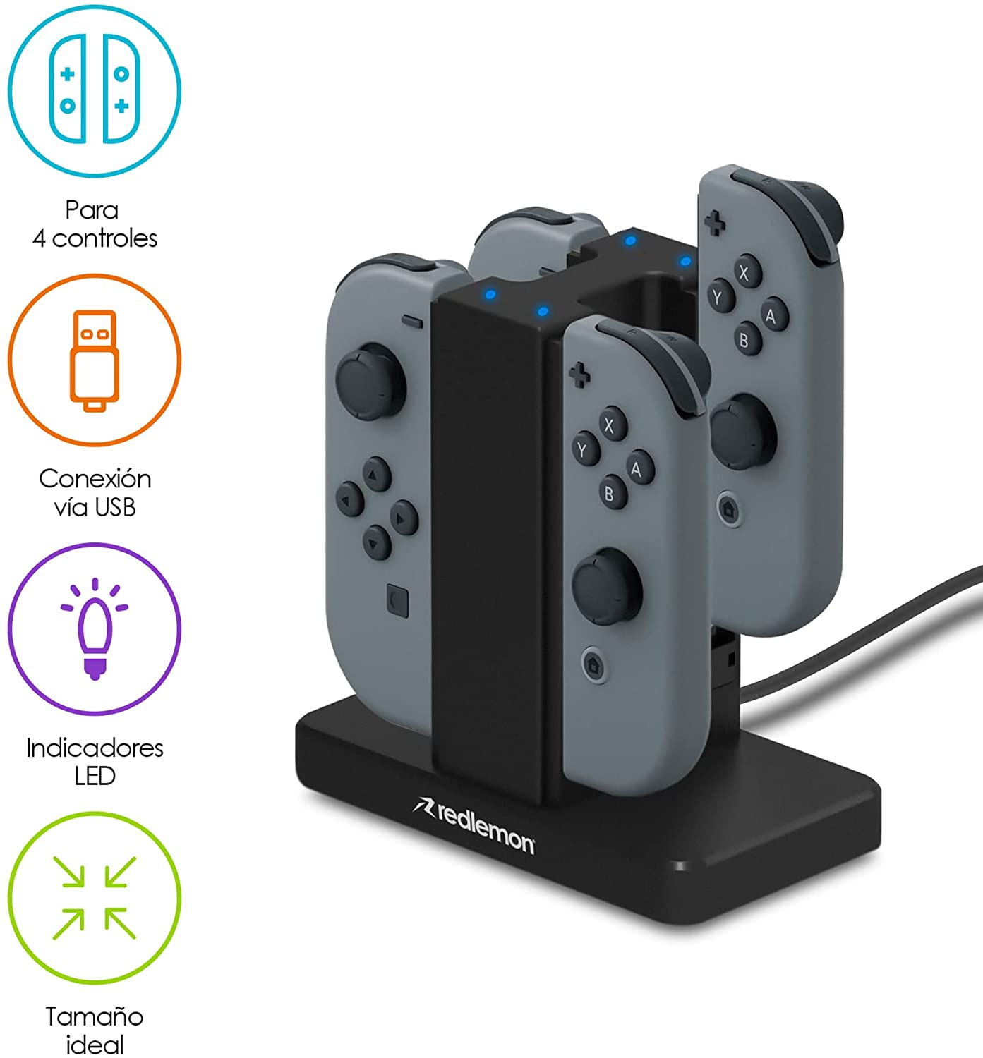 Base Cargador Para Controles Joy Con Nintendo Switch 4 Controles Con Indicadores LED