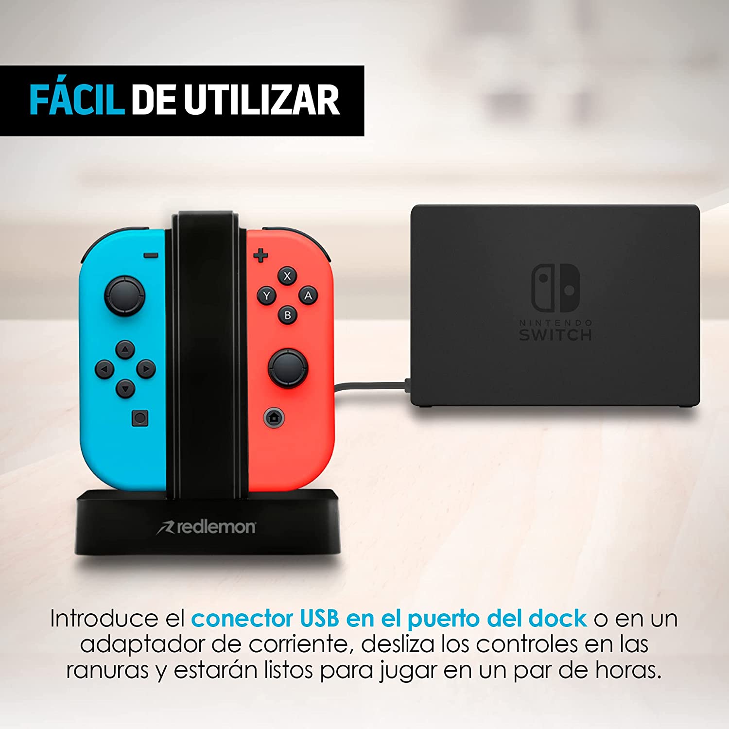 Base Cargador Para Controles Joy Con Nintendo Switch 4 Controles Con Indicadores LED
