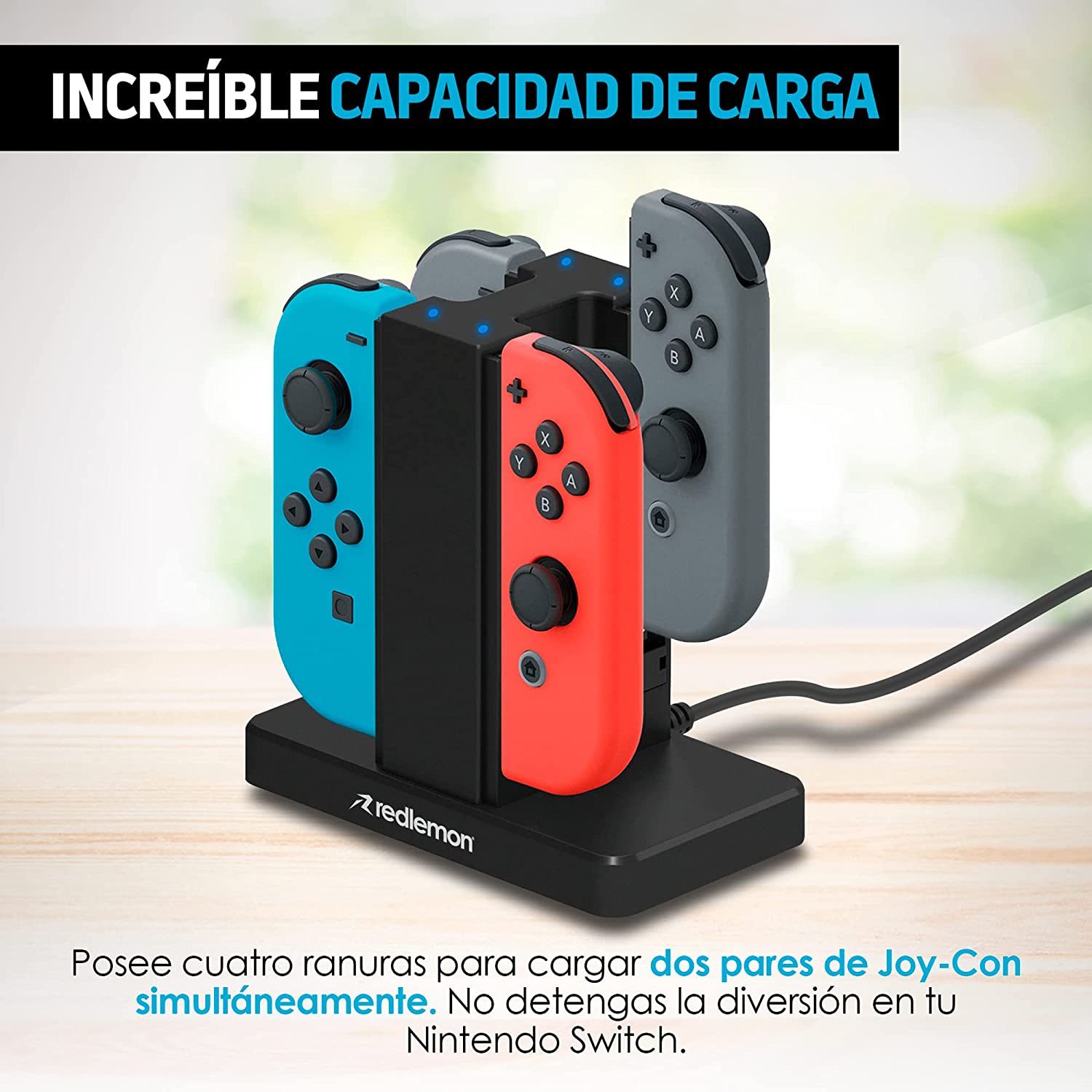 Base Cargador Para Controles Joy Con Nintendo Switch 4 Controles Con Indicadores LED