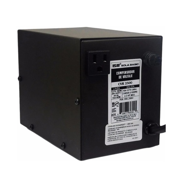 Regulador - Compensador De Voltaje Cvr2500 / Para Linea Blanca / 1500W / 1 Tomacorriente EE / Negro 