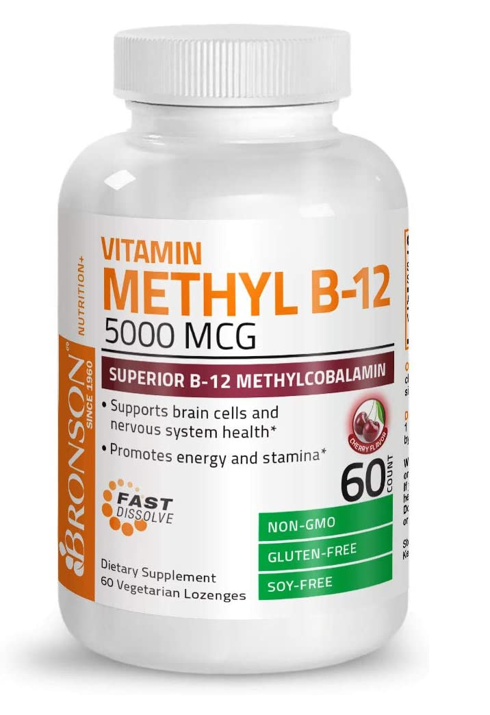 Vitamina B12 Metilcobalamina Energía y Apoyo cerebral 60 pastillas 5000 mcg para Adultpo