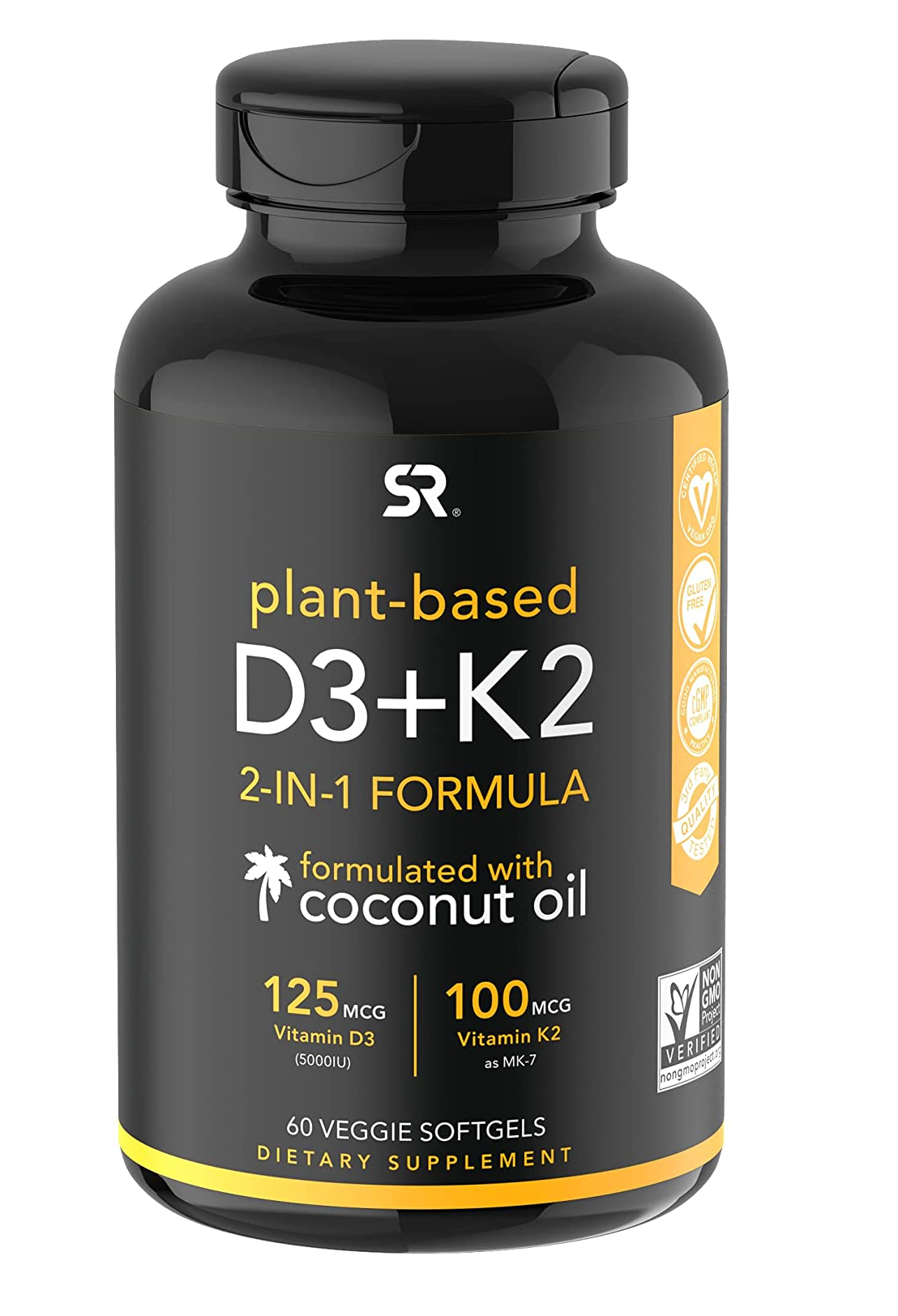 Vitamina K2 + D3 con aceite de coco orgánico 60 Geles Vegetales 1.76 onzas