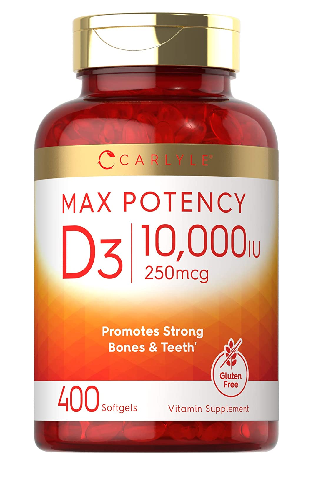 Vitamina D 10000 IU 400 Cápsulas blandas Sin gluten 6.38 onzas