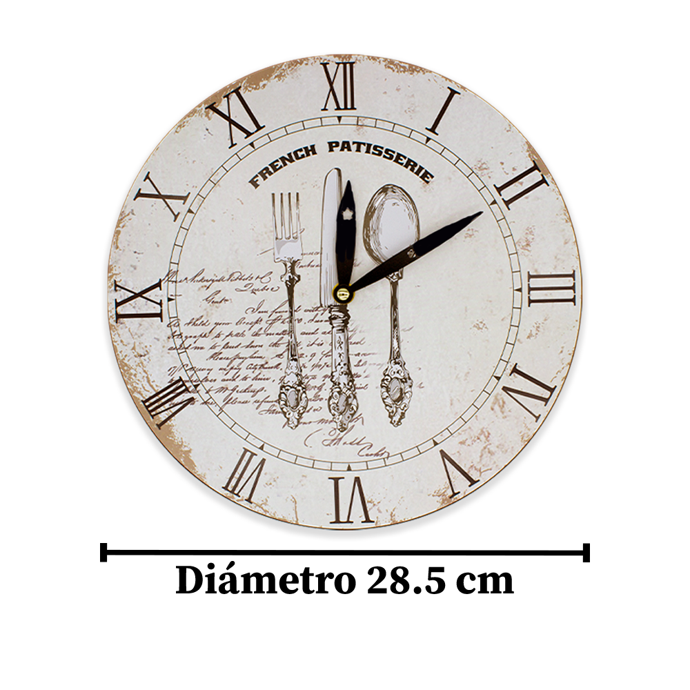 Reloj De Pared Vintage Grande Circular 34 Cm De Madera Mdf Utensilios