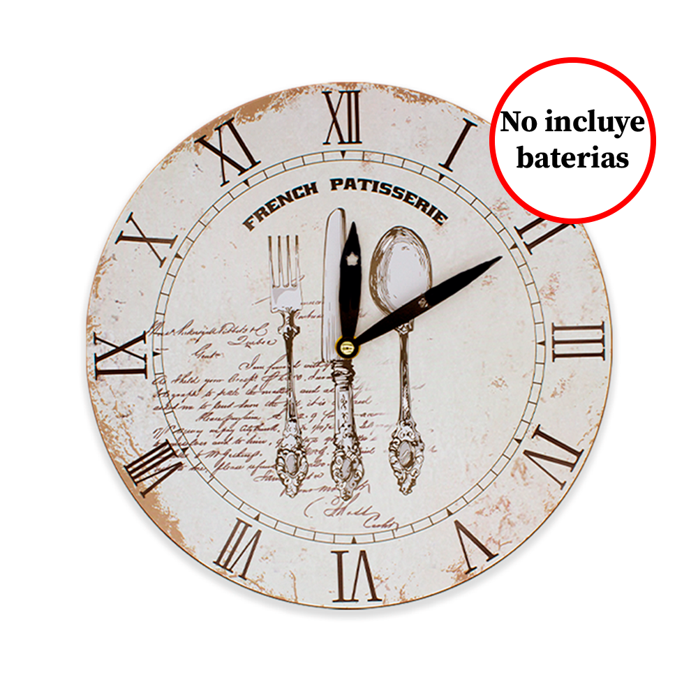 Reloj De Pared Vintage Grande Circular 34 Cm De Madera Mdf Utensilios