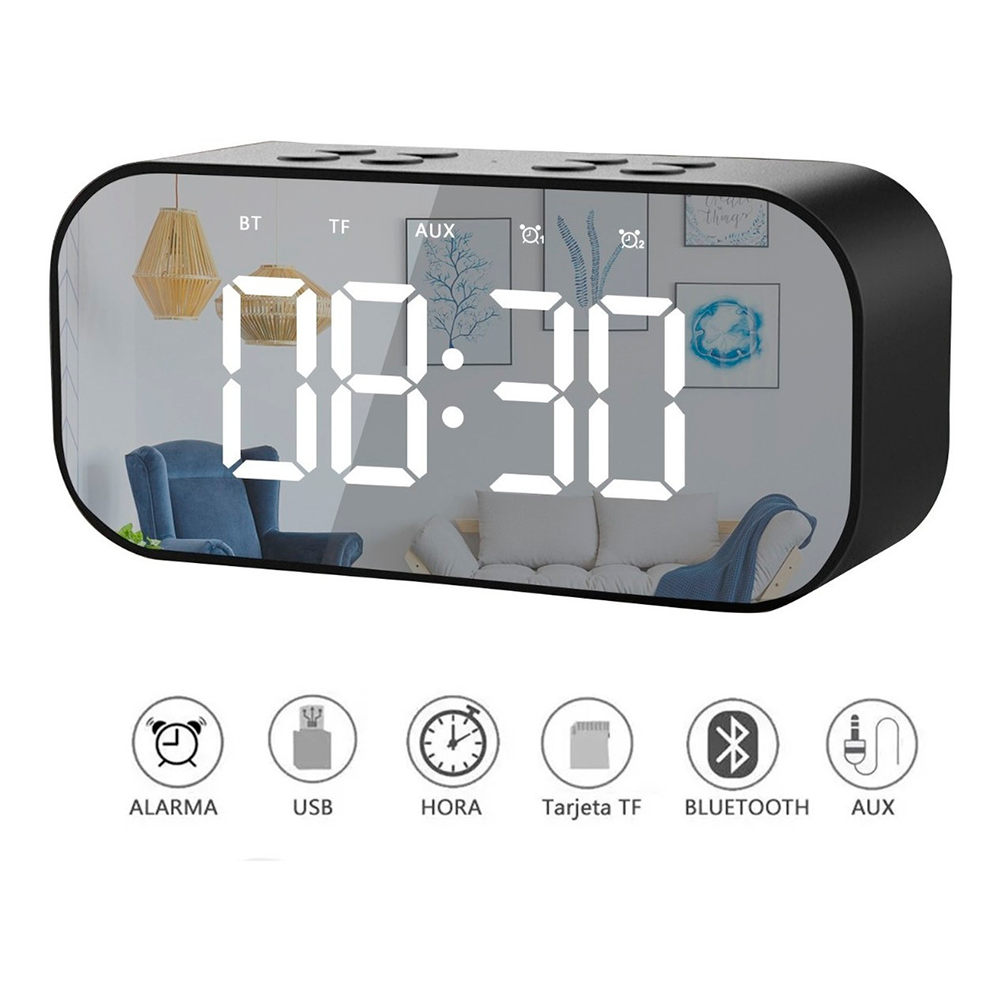 Reloj Despertador Digital con alarma Y Bocina Bluetooth Negro