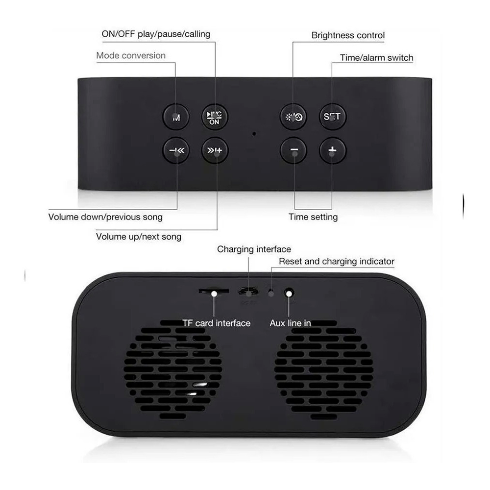 Reloj Despertador Digital con alarma Y Bocina Bluetooth Negro