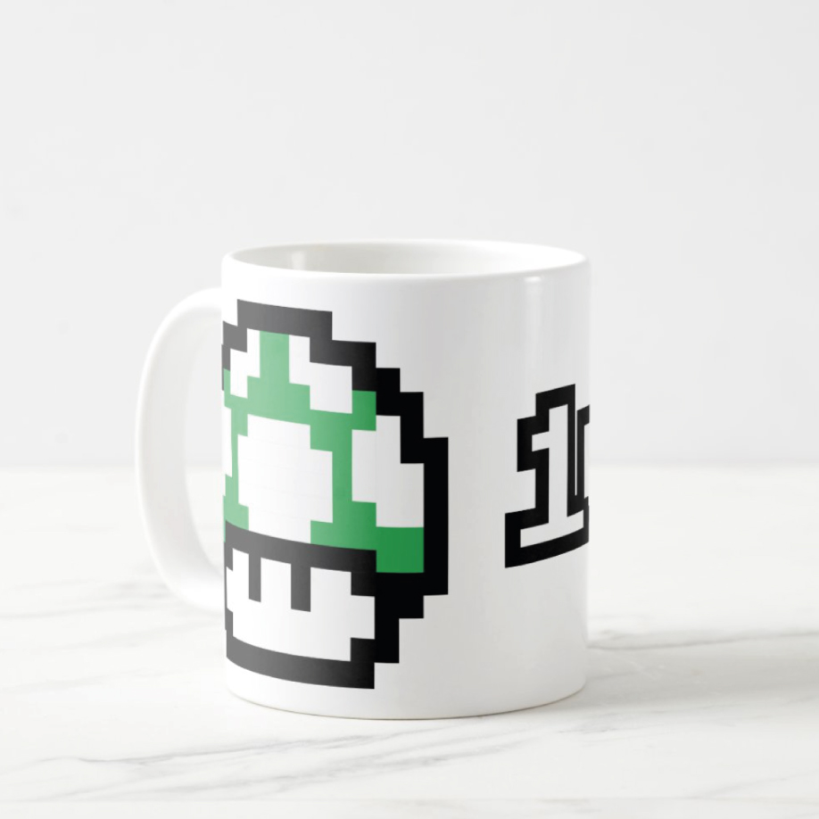 Mario Bros, taza de hongo 1 up coffee (11oz.)