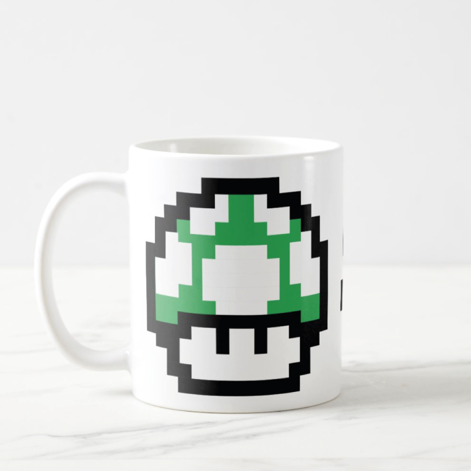 Mario Bros, taza de hongo 1 up coffee (11oz.)