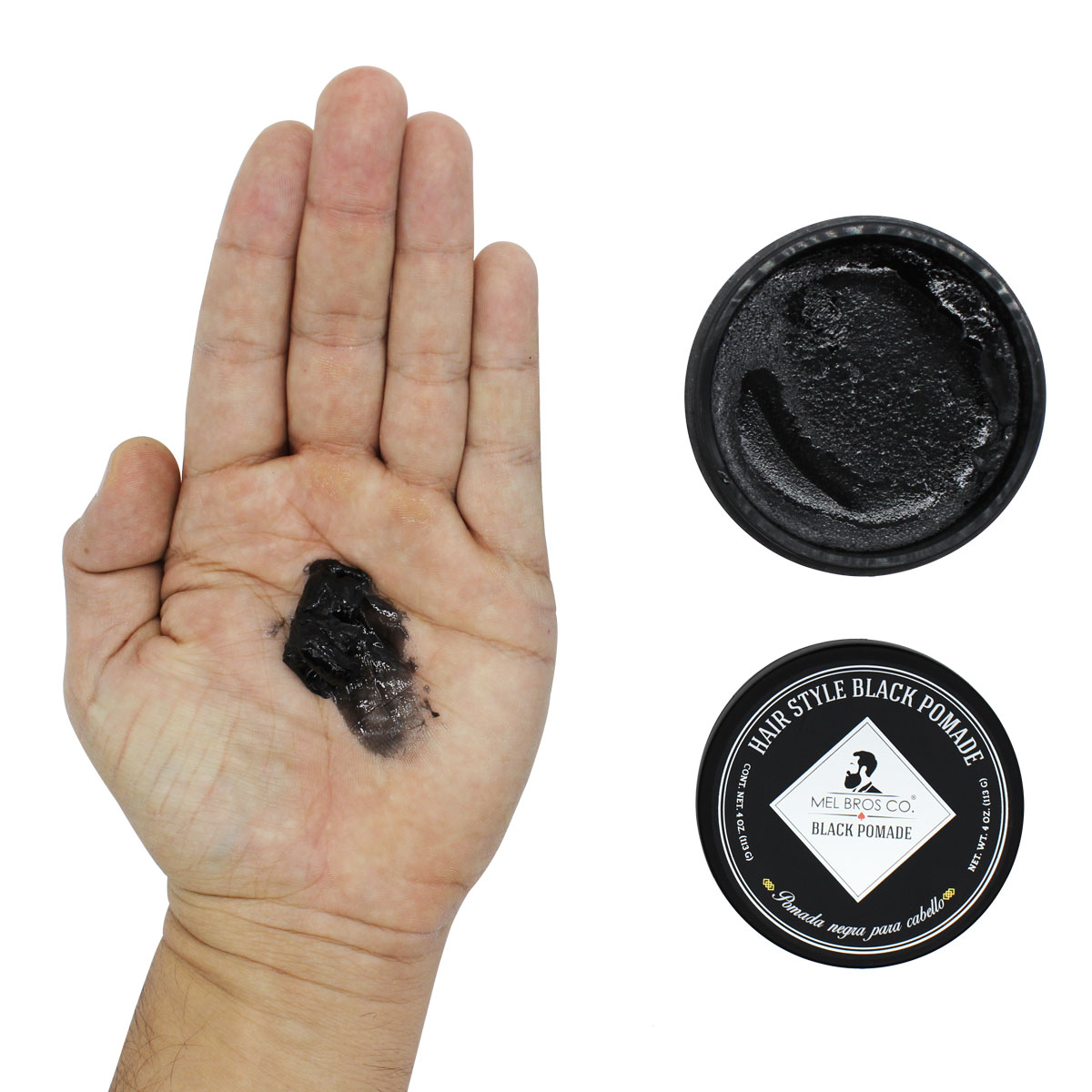 MEL BROS CO. - Hair Style Black - Pomada negra para estilizar, teñir y matizar cabello con canas. Extra Fijación 4 oz.