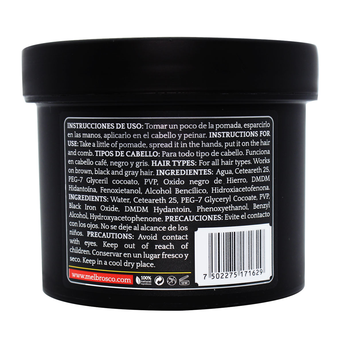 MEL BROS CO. - Hair Style Black - Pomada negra para estilizar, teñir y matizar cabello con canas. Extra Fijación 4 oz.