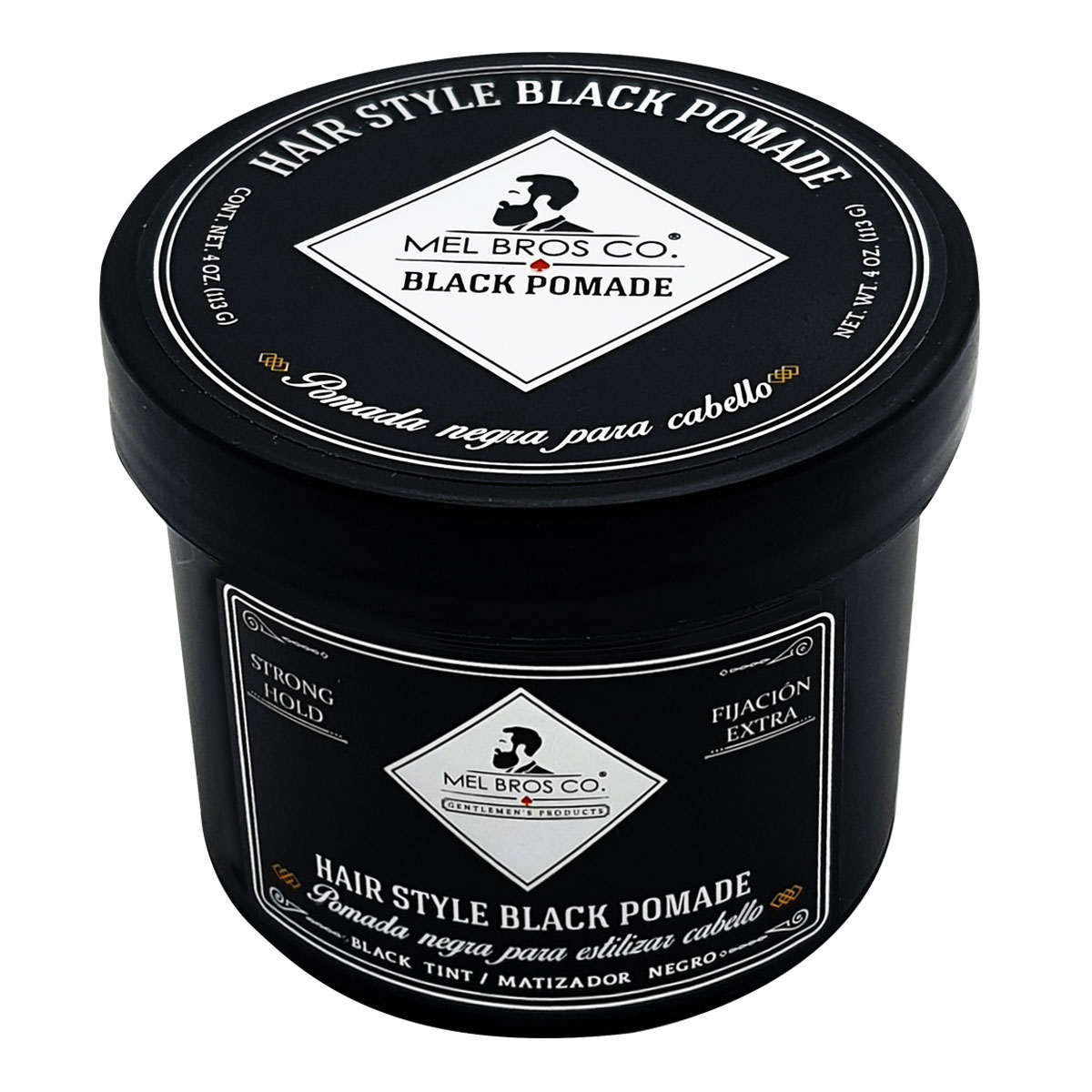 MEL BROS CO. - Hair Style Black - Pomada negra para estilizar, teñir y matizar cabello con canas. Extra Fijación 4 oz.