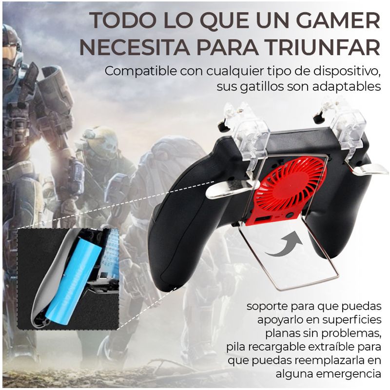 CONTROL GAMEPAD CON POWERBANK Y VENTILADOR PARA CELULAR 2 GATILLOS