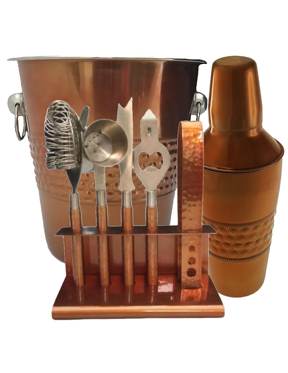 Set de coctelería con shaker en color cobre 