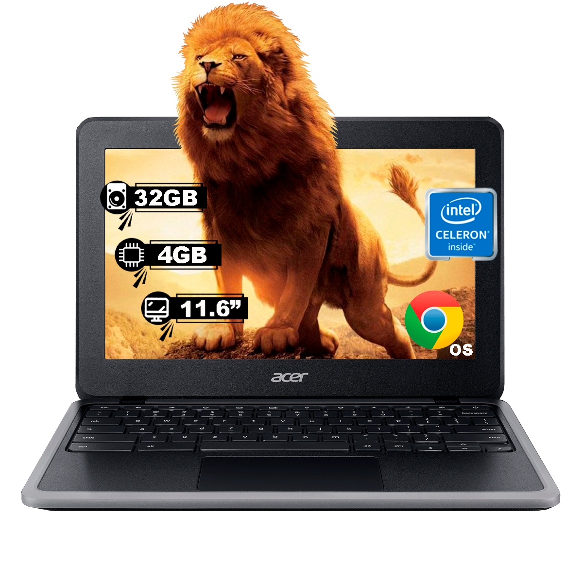 Laptop Acer Chromebook 311 C733-C2DS Intel Celeron 11.6" Ram 4GB Ram Disco Duro 32GB Chrome Os color Negro
