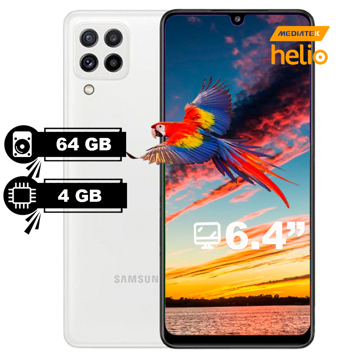Celular Samsung Galaxy A22 6.4" 64GB/4GB Cámara 48MP+8MP+2MP+2MP/13MP Mediatek Android 11 Color Blanco