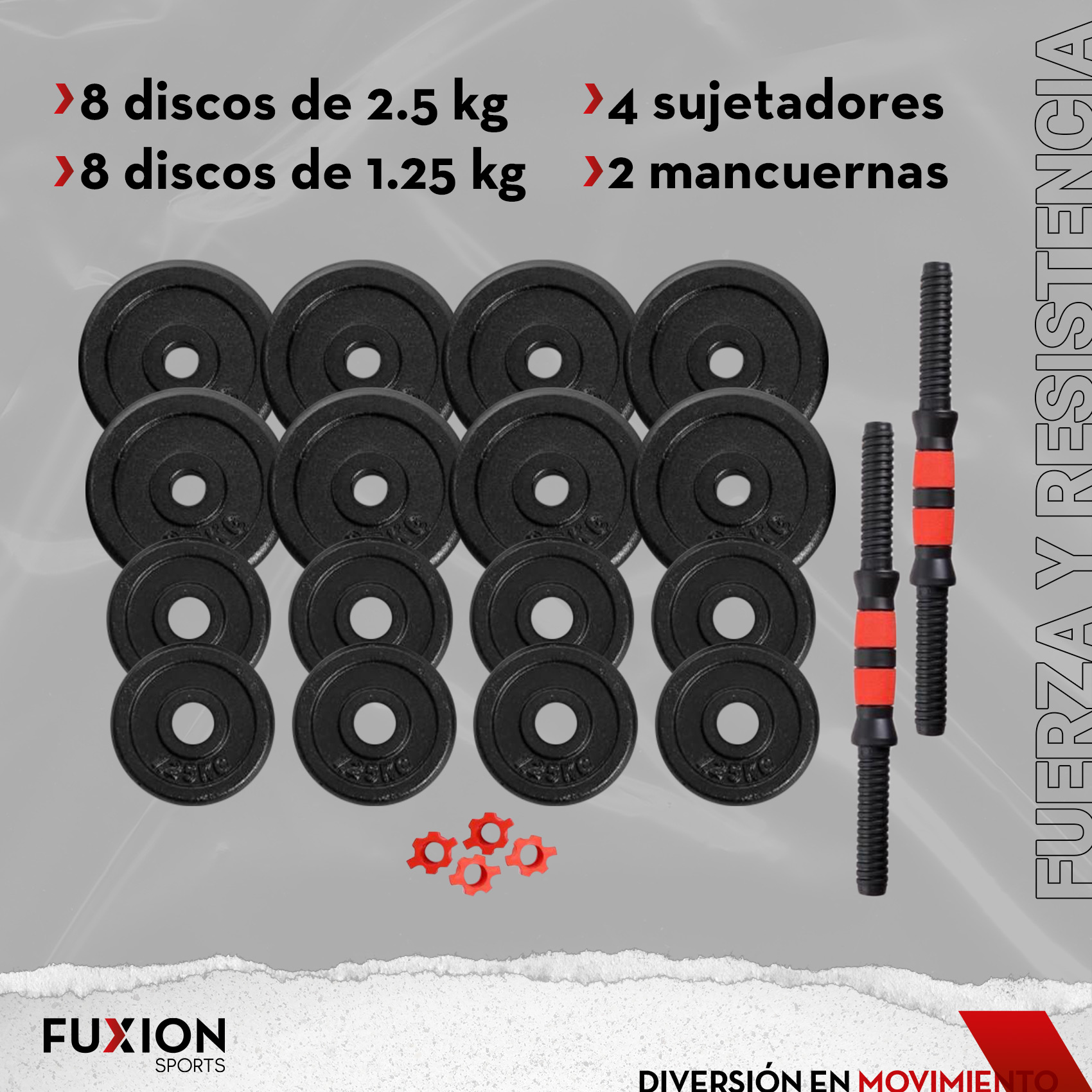 Set De 2 Mancuernas Ajustables Con Discos De Metal 30 Kg Negro unitalla