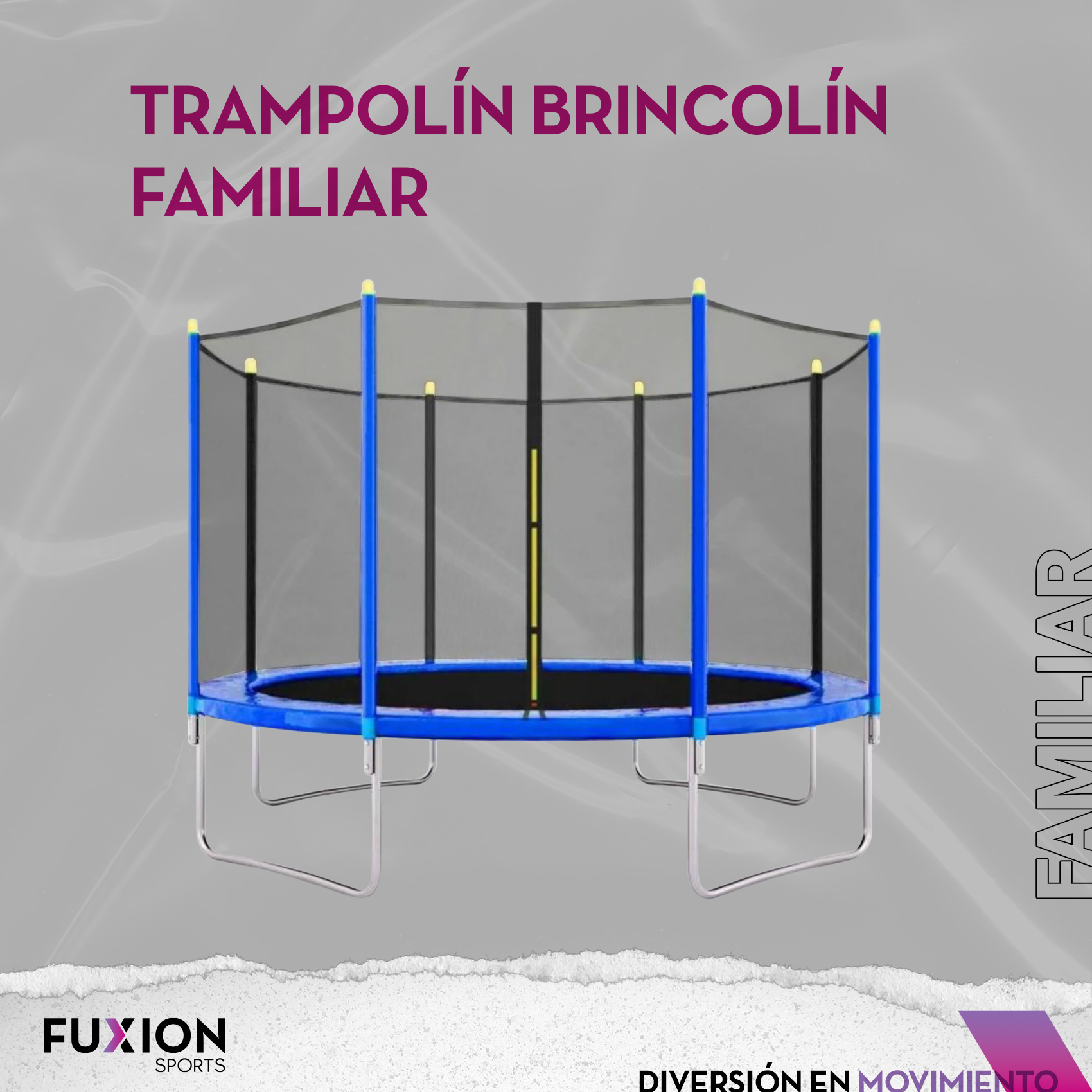 Trampolín Brincolín 14 Pies Fuxion Sports, Familiar, Seguro Azul unitalla