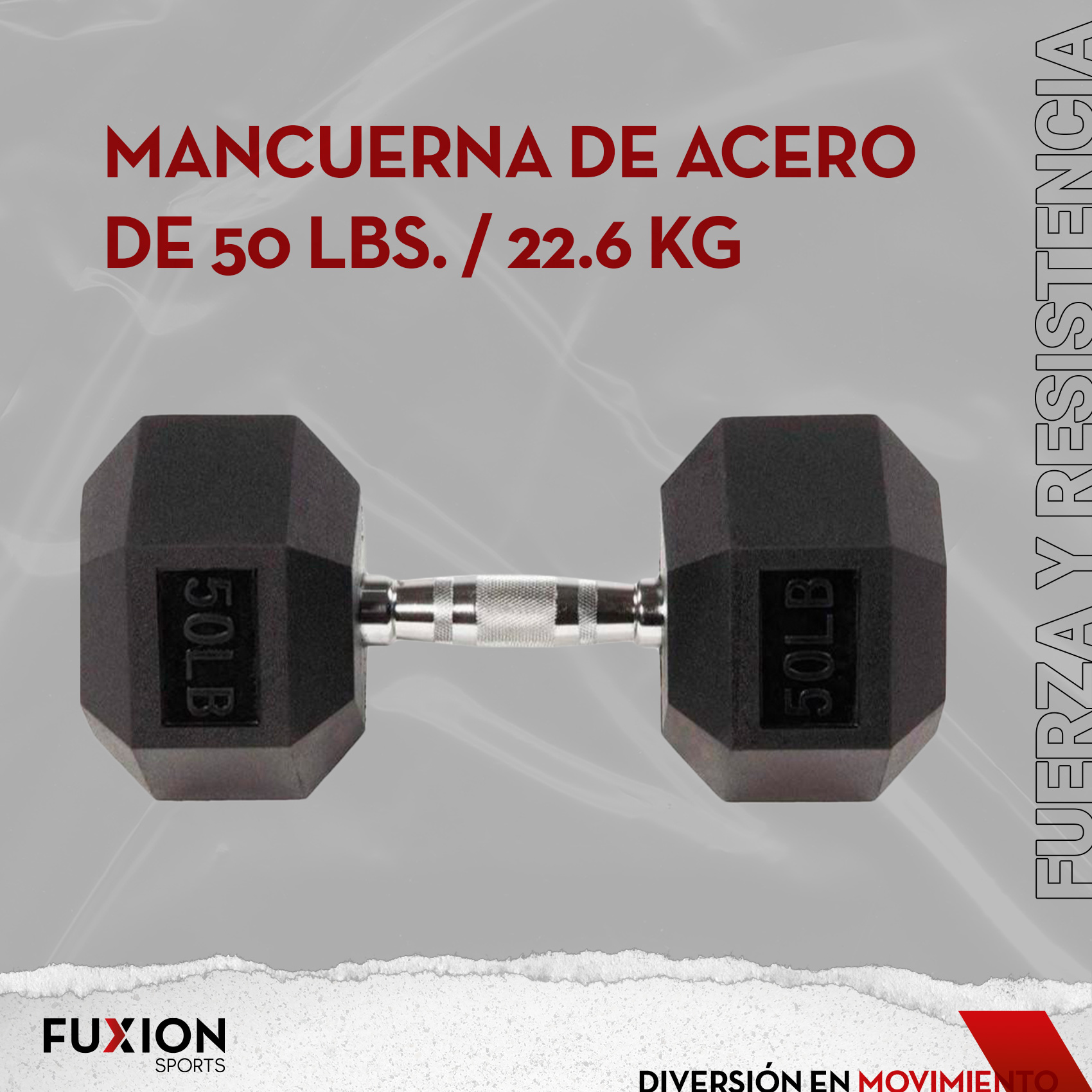 Mancuerna Hexagonal Fuxion Sports, Neopreno, 50 lbs. / 22.6 kg. Lbs Negro unitalla