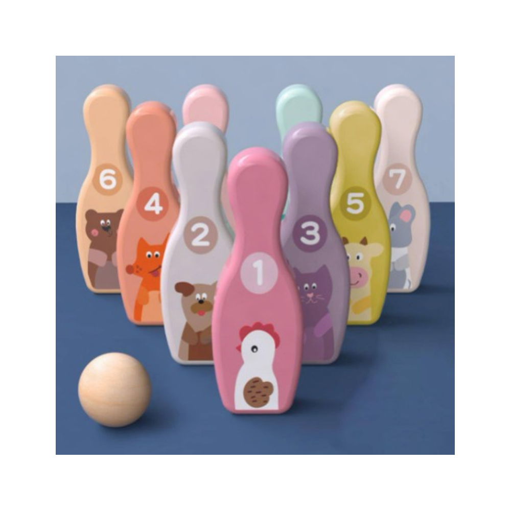 Juego Boliche Diversión Animales Infantil Madera Didáctico