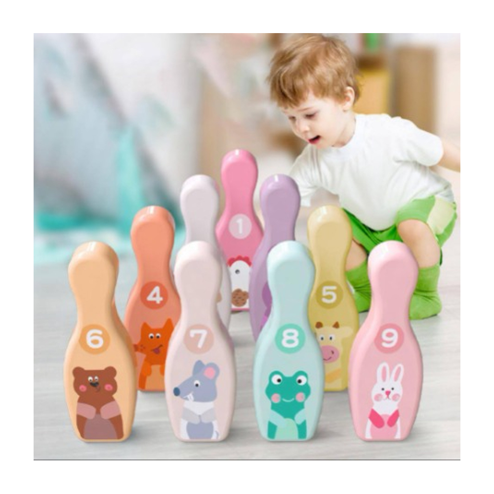 Juego Boliche Diversión Animales Infantil Madera Didáctico