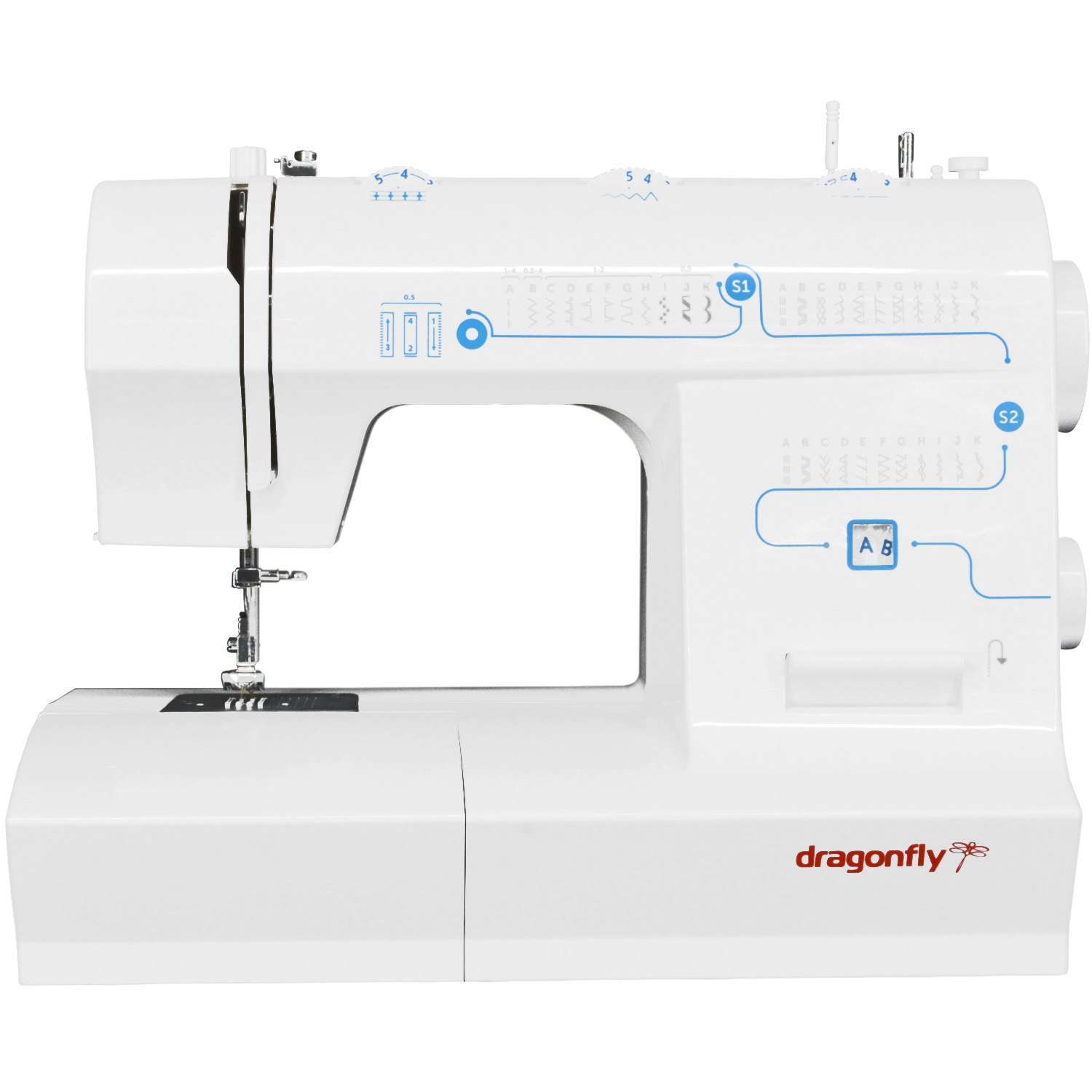 Maquina Coser 33 Puntadas Mecanica Dragonfly Longitud de Agujas Ajustable Luz Led 