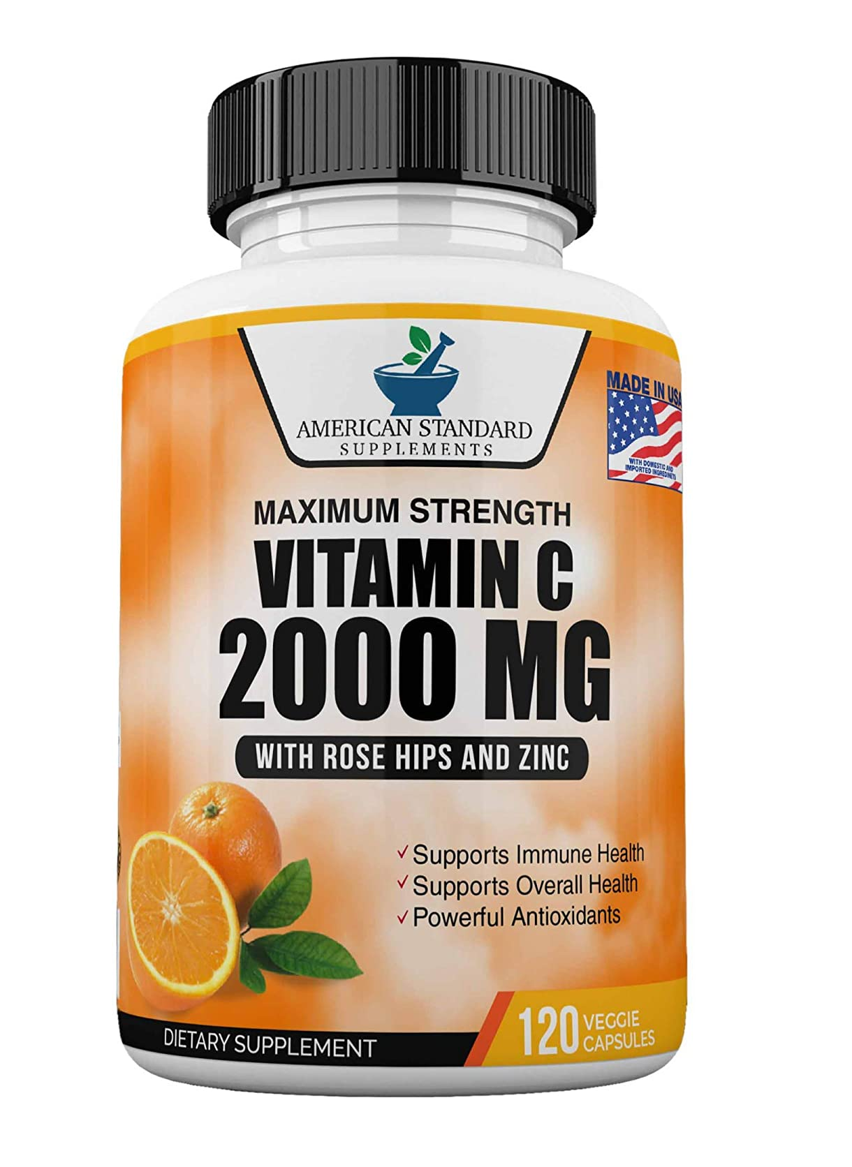 Vitamina C 2000 mg con zinc 120 cápsulas veganas 5.93 Onzas
