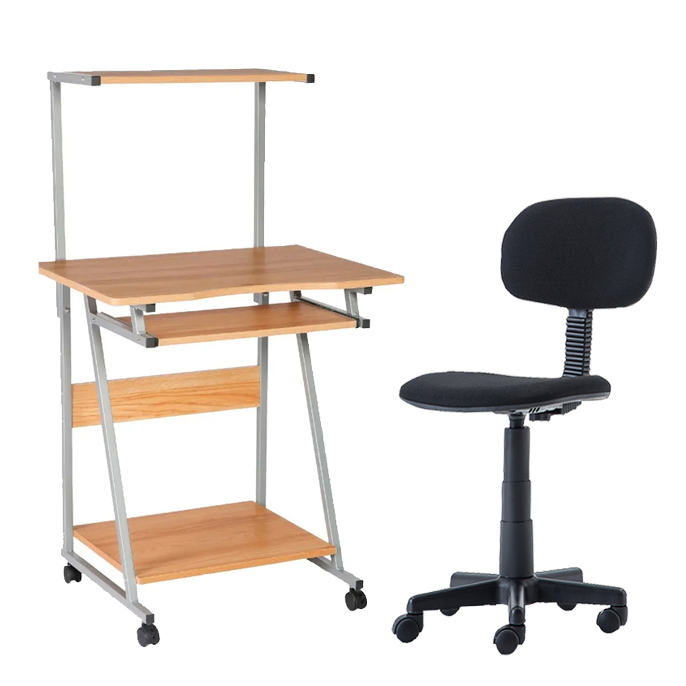 Kit paquete mesa multinivel oficina y silla secretarial ajuste manual tela Negro