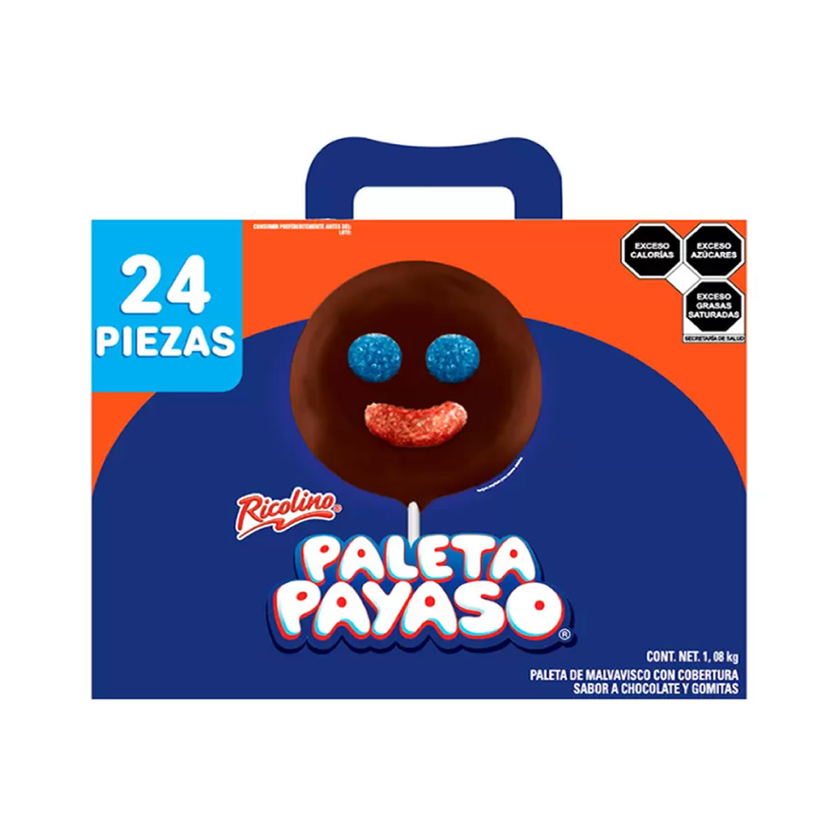 Ricolino Paleta Payaso de Malvavisco Cubierto con Chocolate y Gomitas 24 pzas