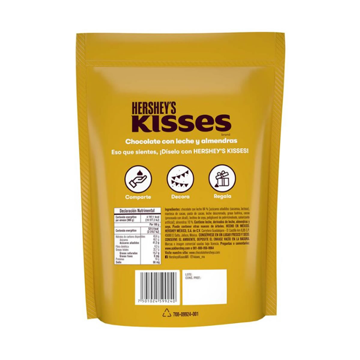 Hersheys Kisses Chocolates con Leche y Almendras 900 g