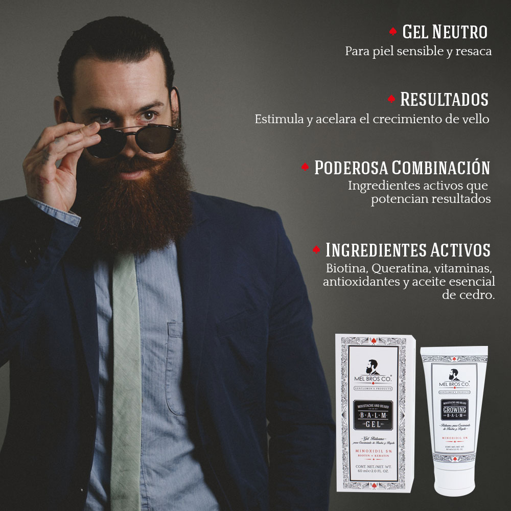 MEL BROS CO. - Moustache and Beard, Gowing Balm - Bálsamo para Crecimiento de Barba y Bigote TD 2 oz (Gel)