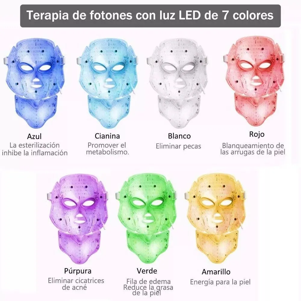 Máscara De Terapia Facial Con Luz Led De 7 Colores