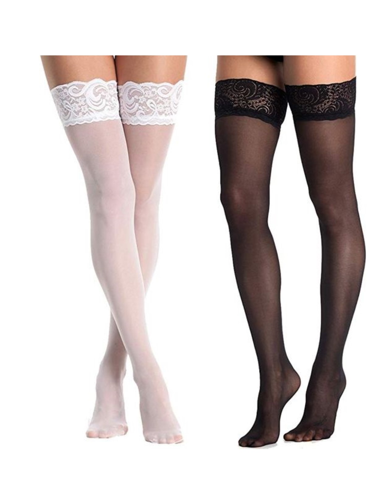 Elegantes Medias Lisas con encaje y silicón adherible 