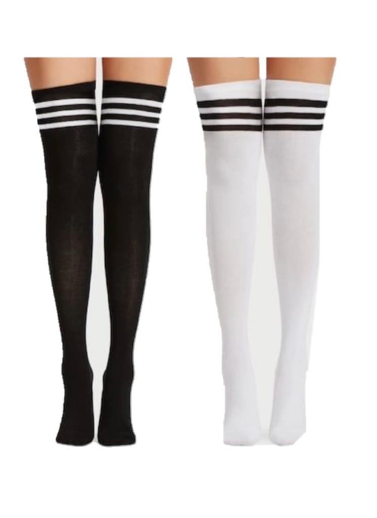 Calcetas Largas Bucaneras Negras Blancas Moda Kawaii