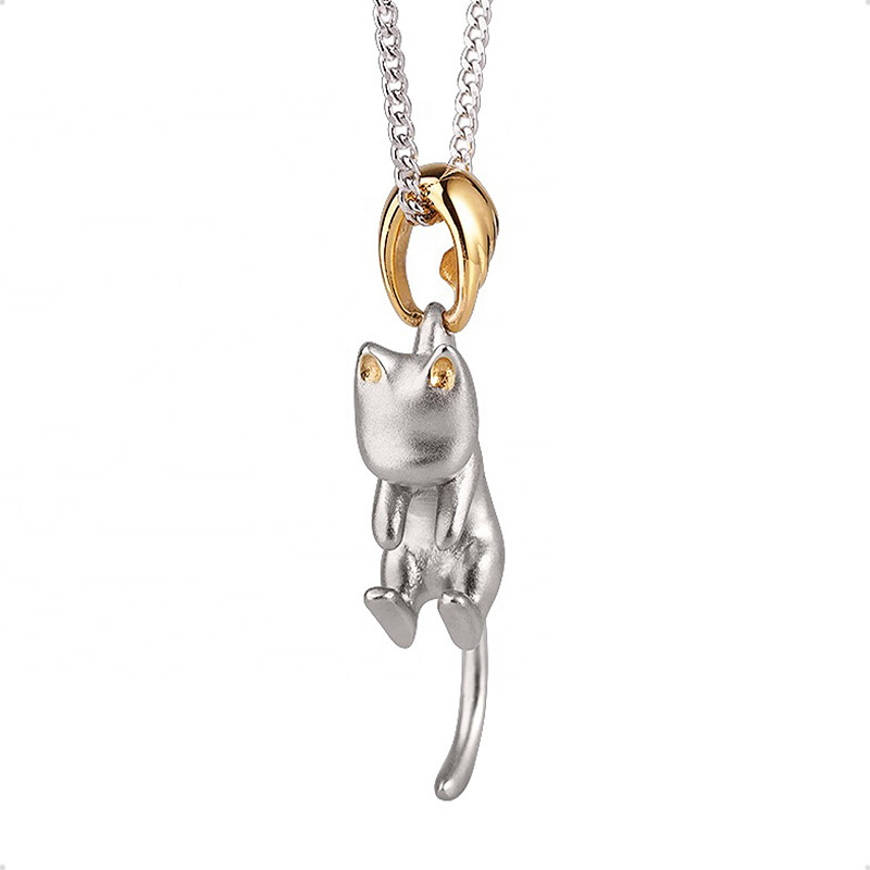 Cadena / Dije Gato Y Mano VAROURO Plata S925 Gargantilla + Estuche