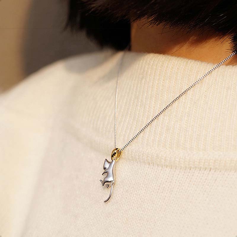 Cadena / Dije Gato Y Mano VAROURO Plata S925 Gargantilla + Estuche