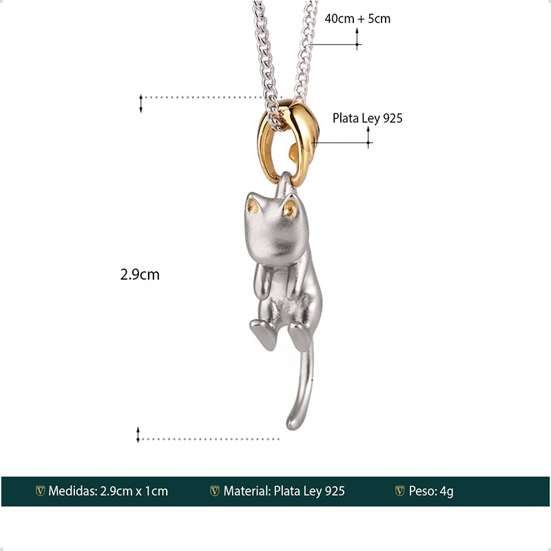 Cadena / Dije Gato Y Mano VAROURO Plata S925 Gargantilla + Estuche