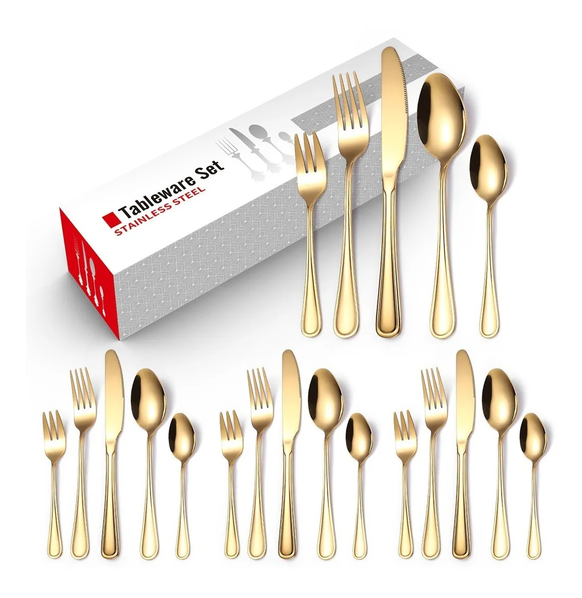 20 Piezas De Acero Inoxidable Vajilla Cuchillo Cuchara Tenedor