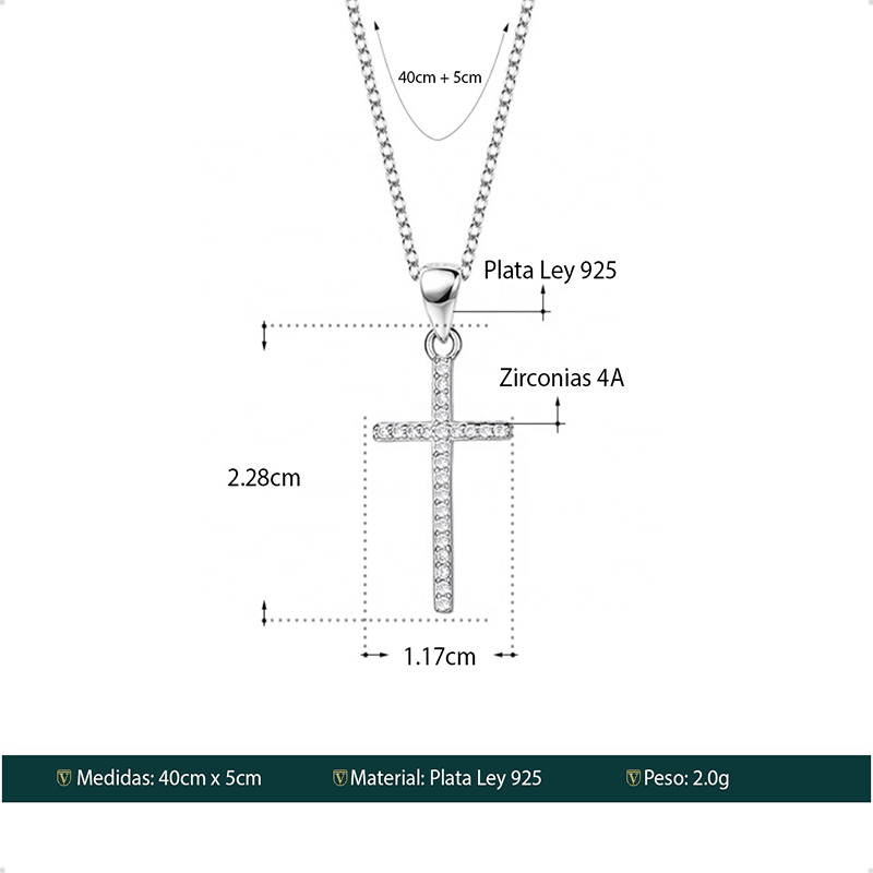 Cadena Y Dije Cruz  VAROURO Plata Ley 925 Brillante Zirconia Estuche