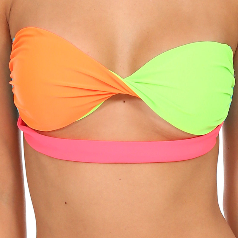 ropa Traje de Baño Bikini strapless twist con banda Morena Santa swimwear Bikini strapless colores neon panty turquesalo cruzado multicolor