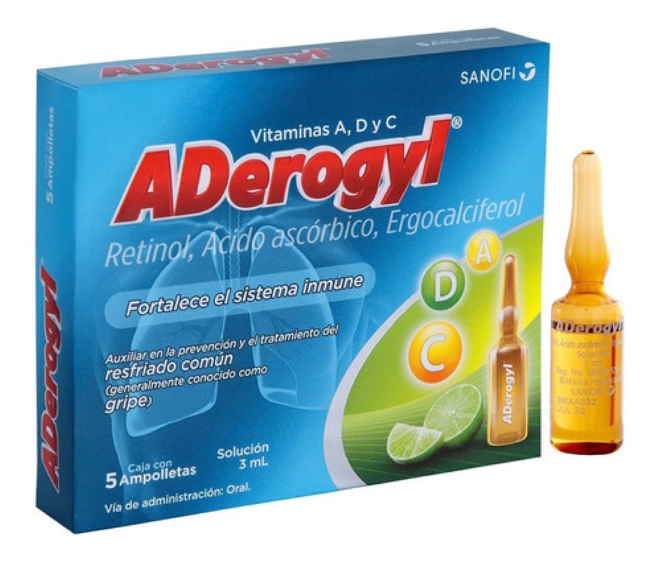 2 Pk Vitamina A C y D Aderogyl 625240  5 ampolletas -Azul