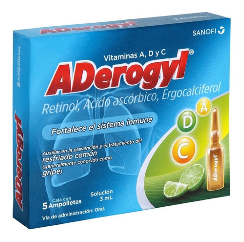 2 Pk Vitamina A C y D Aderogyl 625240  5 ampolletas -Azul